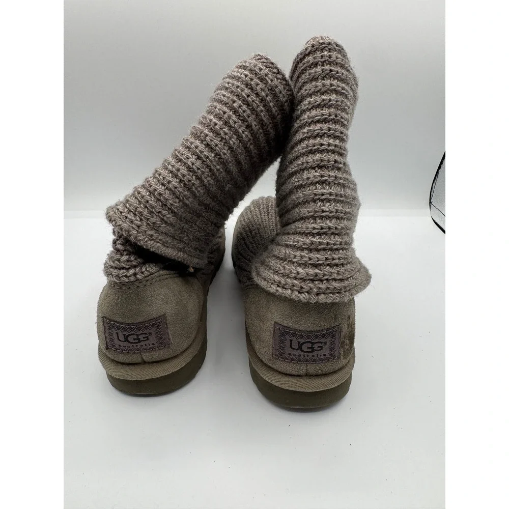 UGG Australia Cardy Knit Boots Grey Wool Blend 3-Button 5819‎ Womens Size 7